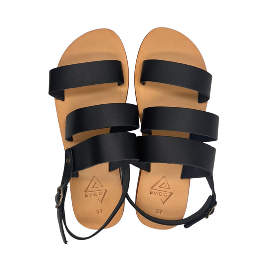 pair of black leather sandals from the top